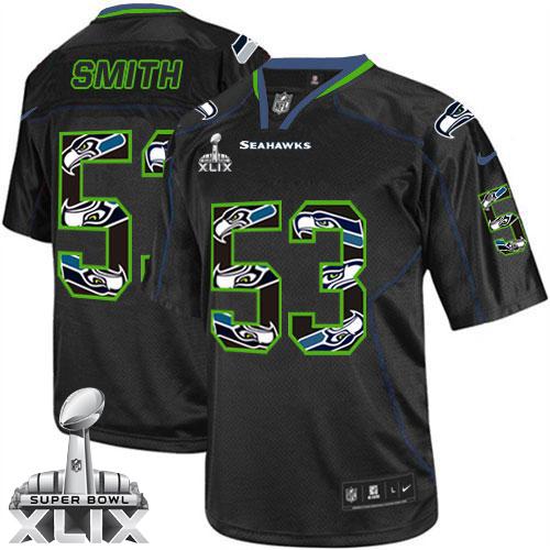 Nike Seahawks #53 Malcolm Smith New Lights Out Black Super Bowl XLIX Men's Stitched NFL Elite Jersey