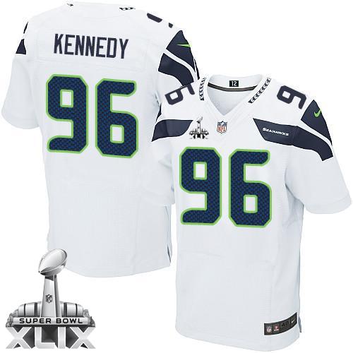 Nike Seahawks #96 Cortez Kennedy White Super Bowl XLIX Men's Stitched NFL Elite Jersey