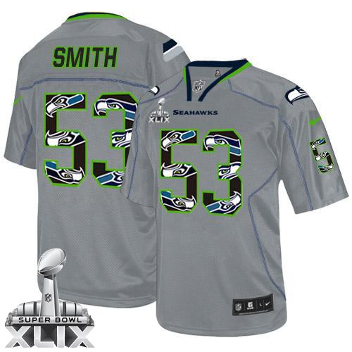 Nike Seahawks #53 Malcolm Smith New Lights Out Grey Super Bowl XLIX Men's Stitched NFL Elite Jersey