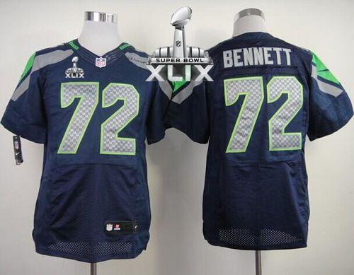 Nike Seahawks #72 Michael Bennett Steel Blue Team Color Super Bowl XLIX Men's Stitched NFL Elite Jersey