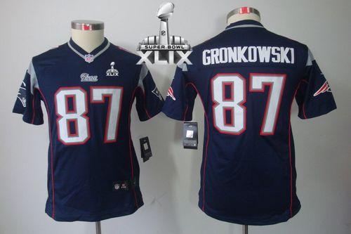 Youth Nike Patriots #87 Rob Gronkowski Navy Blue Team Color Super Bowl XLIX Stitched NFL Limited Jersey