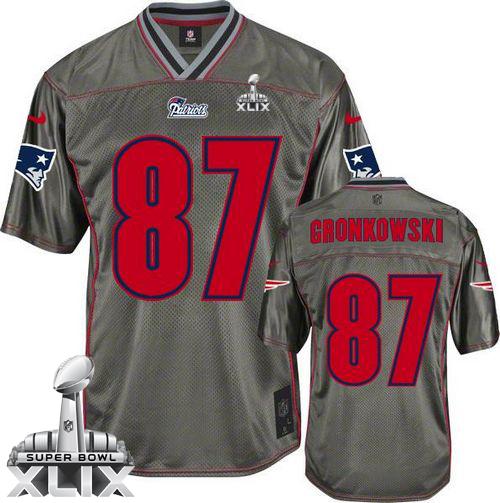 Youth Nike Patriots #87 Rob Gronkowski Grey Super Bowl XLIX Stitched NFL Elite Vapor Jersey