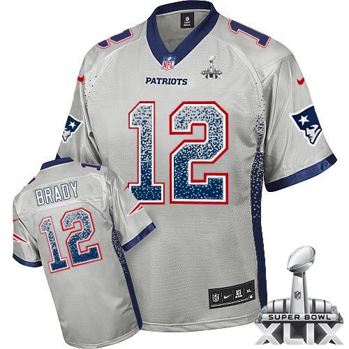Youth Nike Patriots #12 Tom Brady Grey Super Bowl XLIX Stitched NFL Elite Drift Fashion Jersey