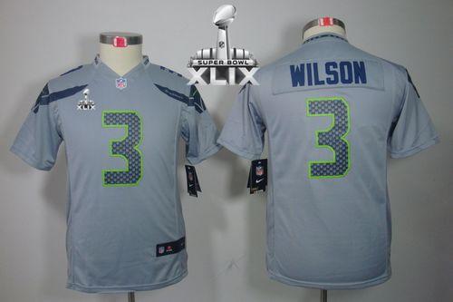 Youth Nike Seahawks #3 Russell Wilson Grey Alternate Super Bowl XLIX Stitched NFL Limited Jersey