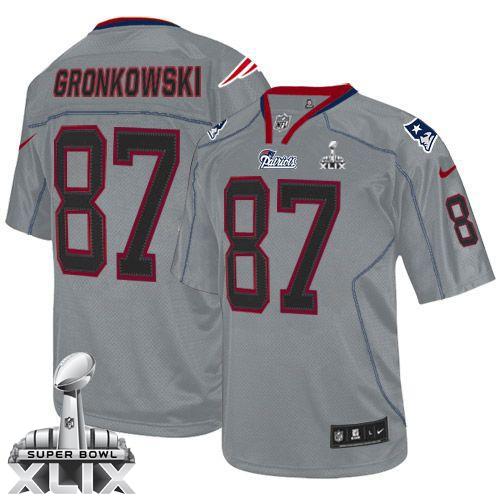 Youth Nike Patriots #87 Rob Gronkowski Lights Out Grey Super Bowl XLIX Stitched NFL Elite Jersey