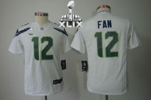 Youth Nike Seahawks #12 Fan White Super Bowl XLIX Stitched NFL Limited Jersey
