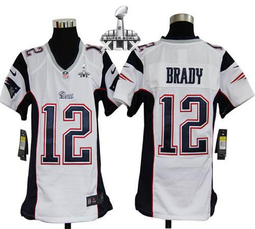 Youth Nike Patriots #12 Tom Brady White Super Bowl XLIX Stitched NFL Elite Jersey