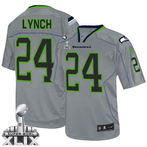 Youth Nike Seahawks #24 Marshawn Lynch Lights Out Grey Super Bowl XLIX Stitched NFL Elite Jersey
