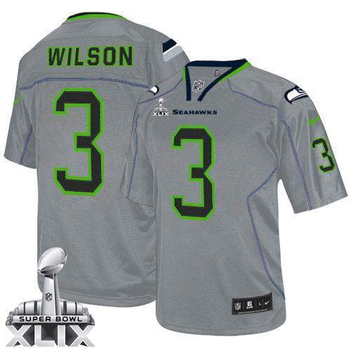 Youth Nike Seahawks #3 Russell Wilson Lights Out Grey Super Bowl XLIX Stitched NFL Elite Jersey