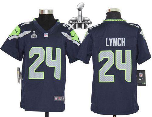 Youth Nike Seahawks #24 Marshawn Lynch Steel Blue Super Bowl XLIX Stitched NFL Elite Jersey