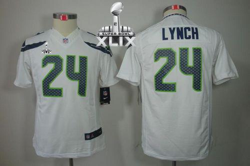 Youth Nike Seahawks #24 Marshawn Lynch White Super Bowl XLIX Stitched NFL Limited Jersey
