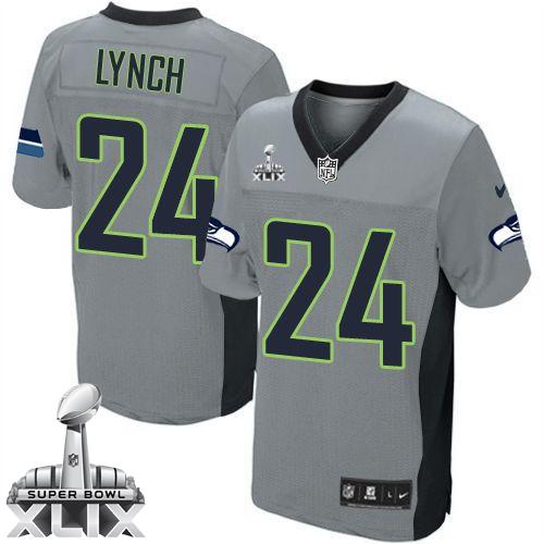 Youth Nike Seahawks #24 Marshawn Lynch Grey Shadow Super Bowl XLIX Stitched NFL Elite Jersey