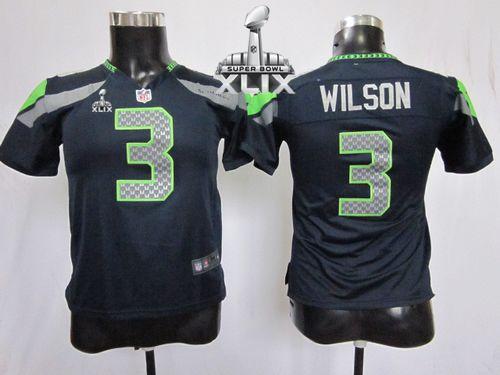 Youth Nike Seahawks #3 Russell Wilson Steel Blue Team Color Super Bowl XLIX Stitched NFL Elite Jersey