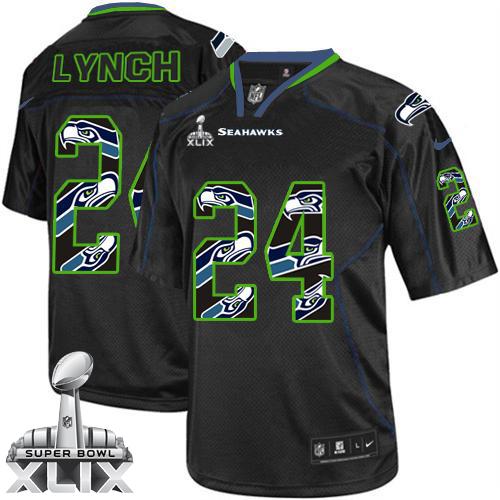 Youth Nike Seahawks #24 Marshawn Lynch New Lights Out Black Super Bowl XLIX Stitched NFL Elite Jersey