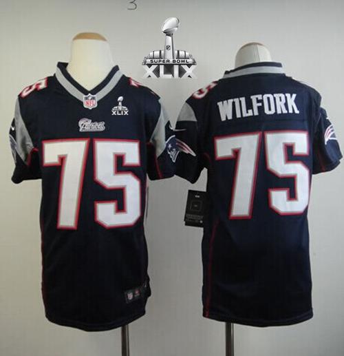 Youth Nike Patriots #75 Vince Wilfork Navy Blue Team Color Super Bowl XLIX Stitched NFL Elite Jersey