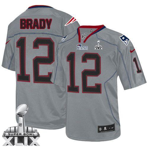 Youth Nike Patriots #12 Tom Brady Lights Out Grey Super Bowl XLIX Stitched NFL Elite Jersey