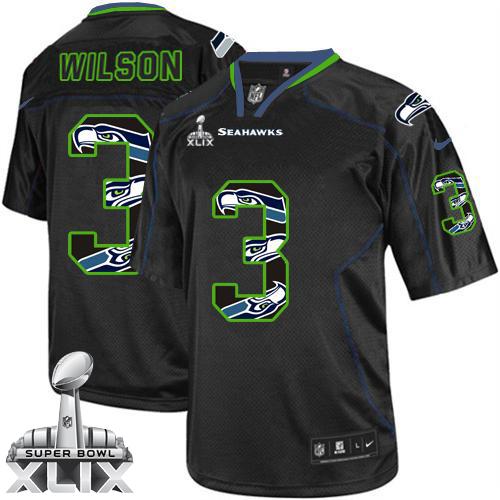 Youth Nike Seahawks #3 Russell Wilson New Lights Out Black Super Bowl XLIX Stitched NFL Elite Jersey