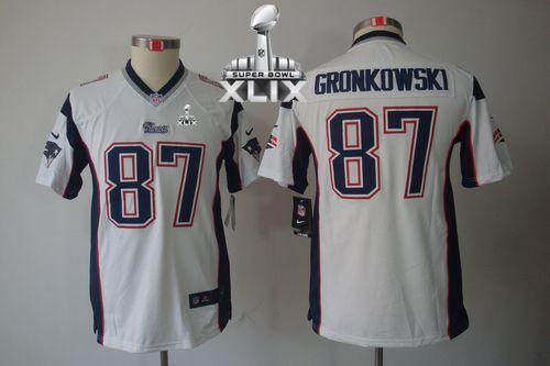 Youth Nike Patriots #87 Rob Gronkowski White Super Bowl XLIX Stitched NFL Limited Jersey
