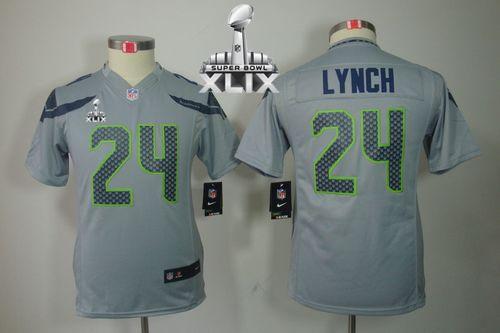 Youth Nike Seahawks #24 Marshawn Lynch Grey Alternate Super Bowl XLIX Stitched NFL Limited Jersey