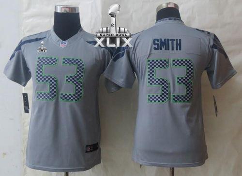 Youth Nike Seahawks #53 Malcolm Smith Grey Alternate Super Bowl XLIX Stitched NFL Limited Jersey