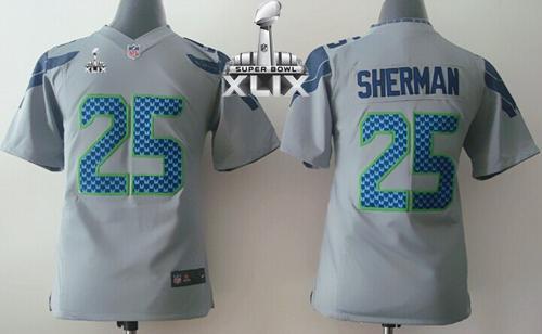 Youth Nike Seahawks #25 Richard Sherman Grey Alternate Super Bowl XLIX Stitched NFL Elite Jersey