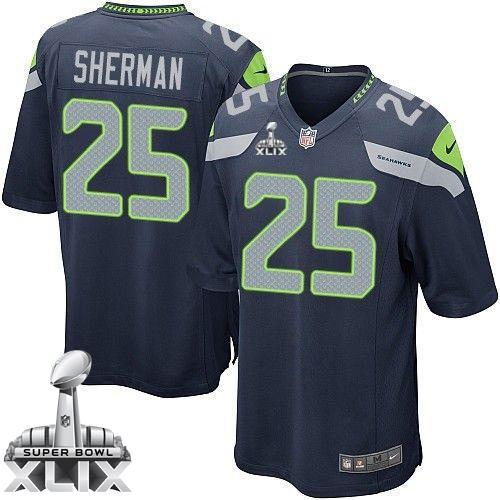 Youth Nike Seahawks #25 Richard Sherman Steel Blue Team Color Super Bowl XLIX Stitched NFL Elite Jersey