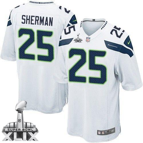 Youth Nike Seahawks #25 Richard Sherman White Super Bowl XLIX Stitched NFL Elite Jersey