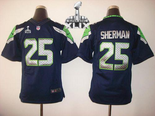 Youth Nike Seahawks #25 Richard Sherman Steel Blue Team Color Super Bowl XLIX Stitched NFL Limited Jersey