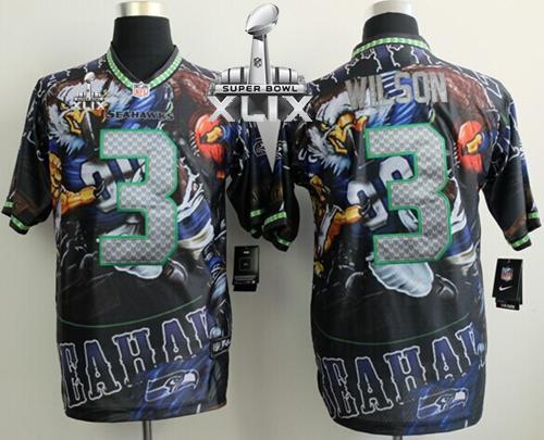 Nike Seahawks #3 Russell Wilson Team Color Super Bowl XLIX Men's Stitched NFL Elite Fanatical Version Jersey