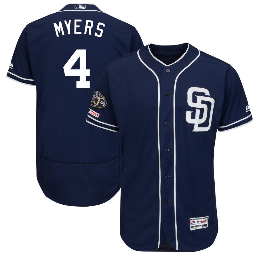 Men's San Diego Padres 4 Wil Myers Navy 50th Anniversary and 150th Patch FlexBase Jersey