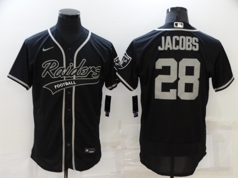 Men's Las Vegas Raiders #28 Josh Jacobs Black Stitched MLB Flex Base Nike Baseball Jersey