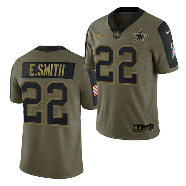 Mens Dallas Cowboys #22 Emmitt Smith Nike Olive 2021 Salute To Service Limited Jersey