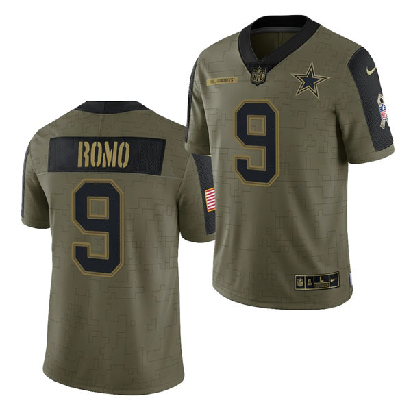 Mens Dallas Cowboys #9 Tony Romo Nike Olive 2021 Salute To Service Limited Jersey