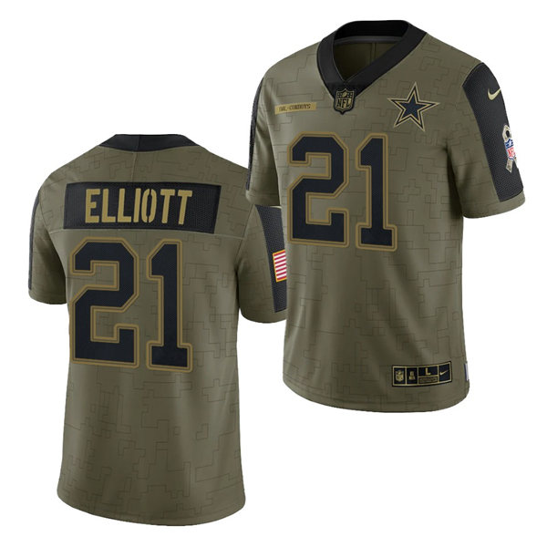 Mens Dallas Cowboys #21 Ezekiel Elliott Nike Olive 2021 Salute To Service Limited Jersey