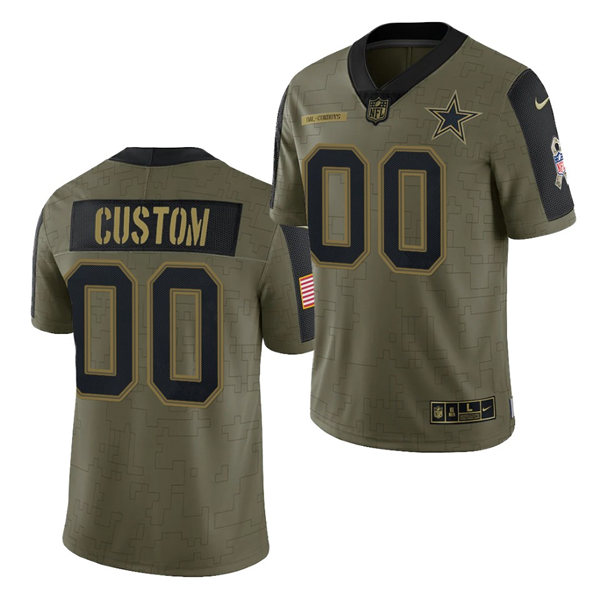 Mens Dallas Cowboys Custom Nike Olive 2021 Salute To Service Limited Jersey