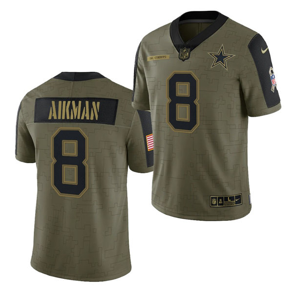 Mens Dallas Cowboys #8 Troy Aikman Nike Olive 2021 Salute To Service Limited Jersey