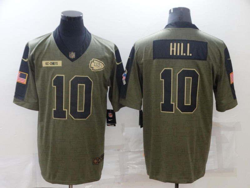 Men's Kansas City Chiefs #10 Tyreek Hill 2021 Olive Salute To Service Limited Stitched Jersey
