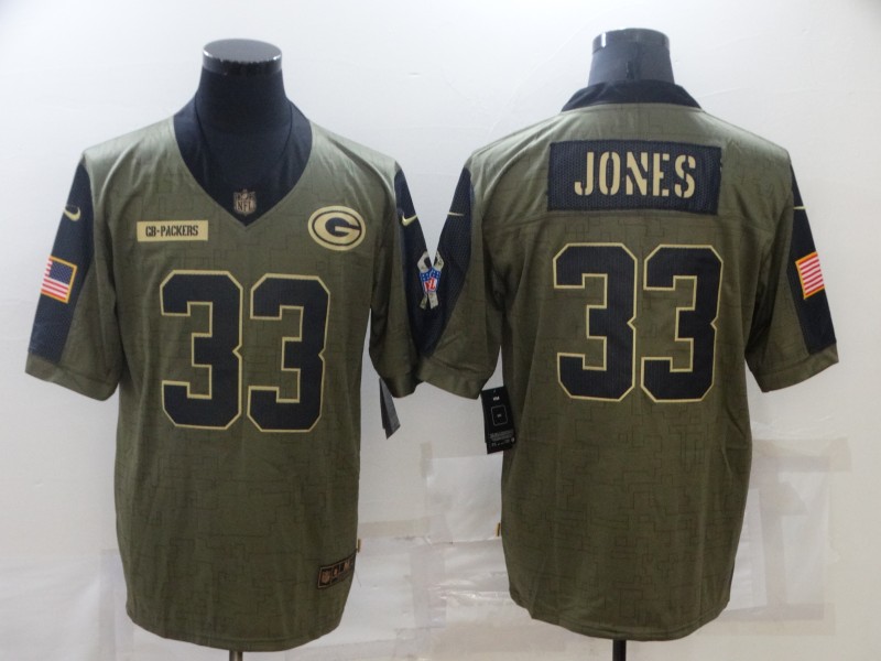 Men's Green Bay Packers #33 Aaron Jones 2021 Olive Salute To Service Limited Stitched Jersey Men's Green Bay Packers #33 Aaron Jones 2021 Olive Salute To Service Limited Stitched Jersey