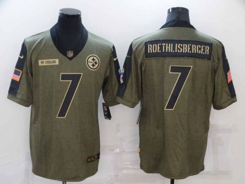 Men's Pittsburgh Steelers #7 Ben Roethlisberger 2021 Olive Salute To Service Limited Stitched Jersey