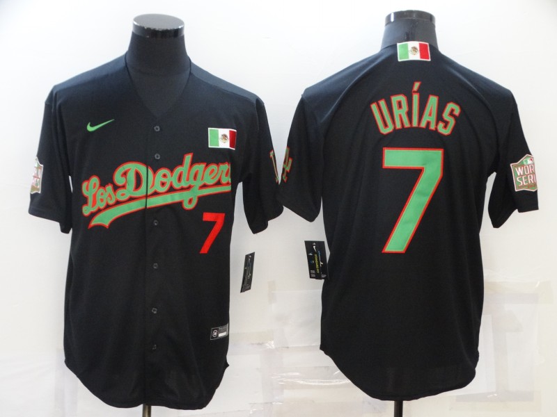 Men's Los Angeles Dodgers #7 Julio Urias Black With Los Angeles Green Mexico 2020 World Series Stitched MLB Jersey