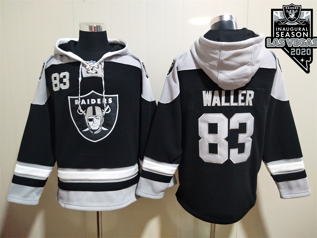 Men's Las Vegas Raiders #83 Darren Waller NEW Black 2020 Inaugural Season Pocket Stitched NFL Pullover Hoodie