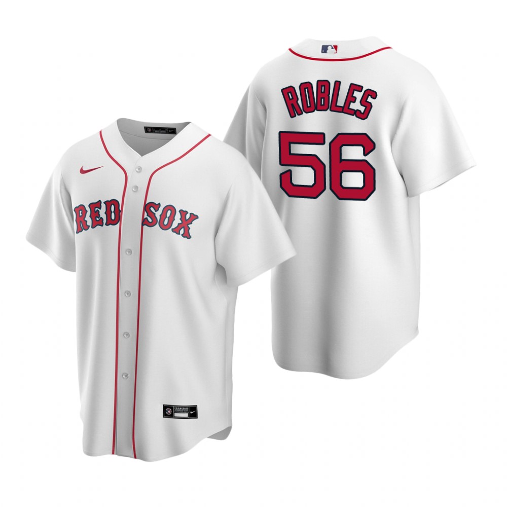 Mens Boston Red Sox #56 Hansel Robles Nike White Home with Name Cool Base Jersey