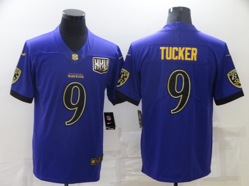 Men's Baltimore Ravens #9 Justin Tucker Purple 25th Season Golden Stitched NFL Nike Limited Jersey