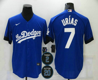 Men's Los Angeles Dodgers #7 Julio Urias Blue #2 #20 Patch City Connect Cool Base Stitched Jersey Men's Los Angeles Dodgers #7 Julio Urias Blue #2 #20 Patch City Connect Cool Base Stitched Jersey
