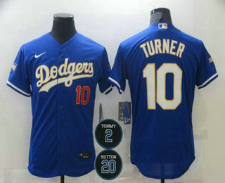 Men's Los Angeles Dodgers #10 Justin Turner Blue Gold #2 #20 Patch Stitched MLB Flex Base Nike Jersey Men's Los Angeles Dodgers #10 Justin Turner Blue Gold #2 #20 Patch Stitched MLB Flex Base Nike Jersey