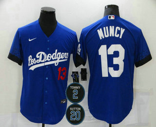 Men's Los Angeles Dodgers #13 Max Muncy Blue #2 #20 Patch City Connect Number Cool Base Stitched Jersey Men's Los Angeles Dodgers #13 Max Muncy Blue #2 #20 Patch City Connect Number Cool Base Stitched Jersey