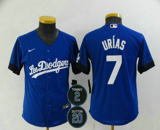 Youth Los Angeles Dodgers #7 Julio Urias Blue #2 #20 Patch City Connect Cool Base Stitched Jersey