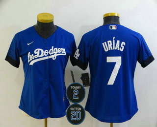 Women's Los Angeles Dodgers #7 Julio Urias Blue #2 #20 Patch City Connect Cool Base Stitched Jersey