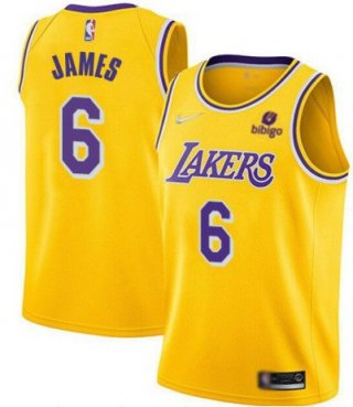 Men's Yellow Los Angeles Lakers #6 LeBron James bibigo Stitched Basketball Jersey