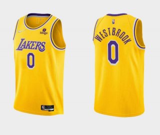 Men's Yellow Los Angeles Lakers #0 Russell Westbrook bibigo Stitched Basketball Jersey
